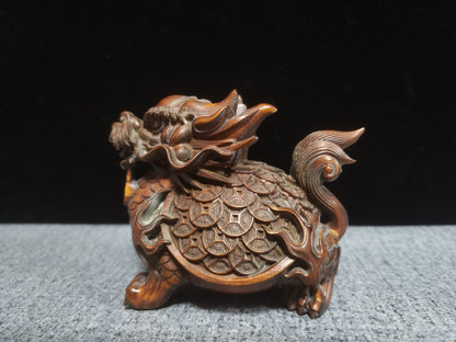 Excellent Chinese Boxwood Carved Dragon Turtle Statue Collection Sculpture Art