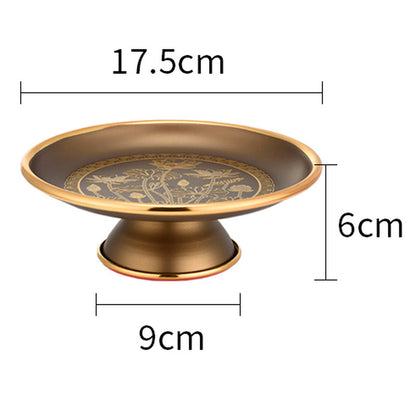 17.5cm Alloy Fruit Dish Buddha Embossed Lotus Fruit Plate Buddhist Supplies