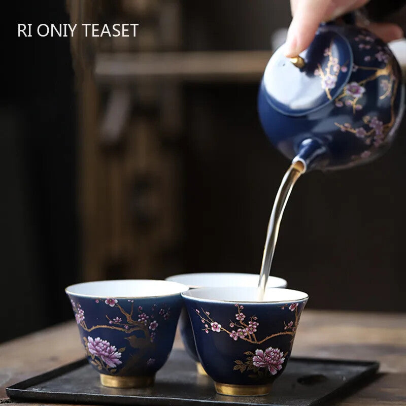 2.4" Ceramic Teacup Hand Painted Flowers Tea Bowl Handmade Tea Cup Tea Set Decor
