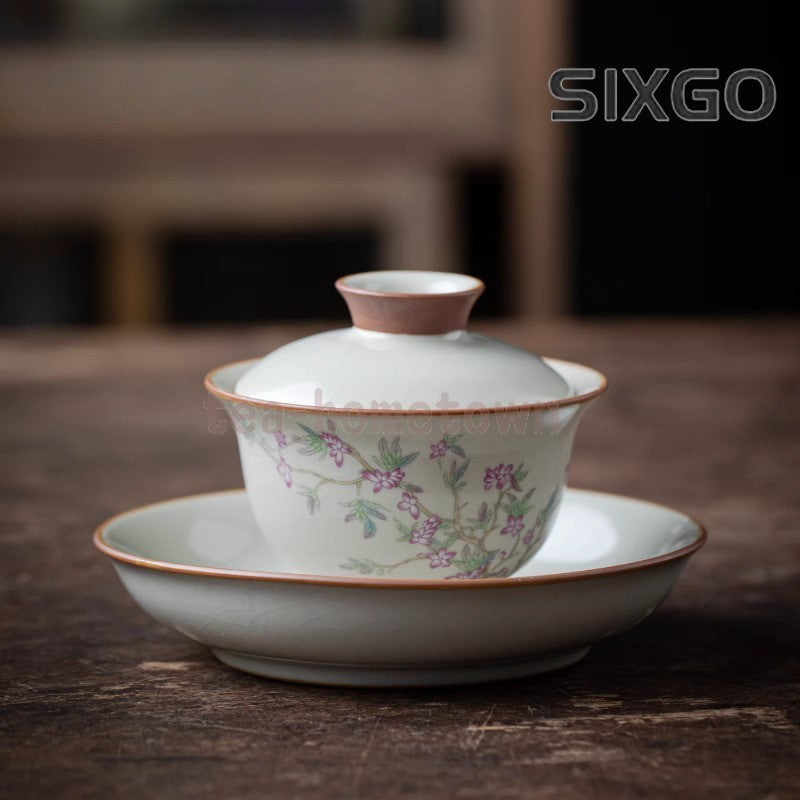 1pc Ru Kiln Sancai Gaiwan Ceramic Tea Bowl Household Kung Fu Tea Set