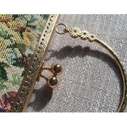Vintage Embroidery Bag Handbag Flowers Purse Pearl Chain Crossbody Shoulder Bag