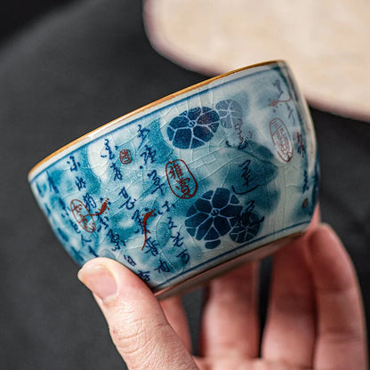 Blue White Antique Old Clay Kungfu Tea Master Cup Ceramic Fengshui Cylinder Cup