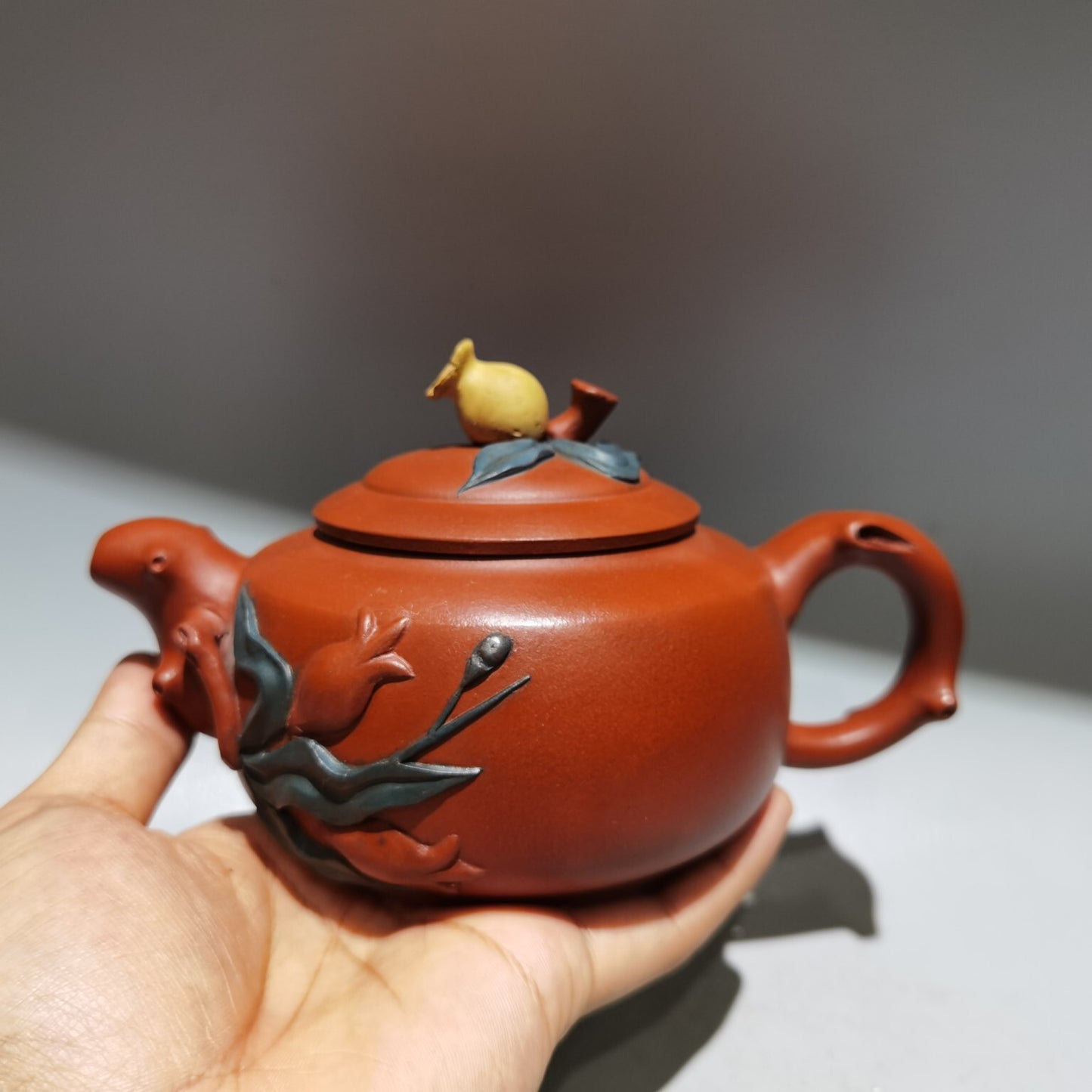 Tea Set China Yixing Zisha Carved Pomegranate Statue KungFu Tea Exquisite Teapot