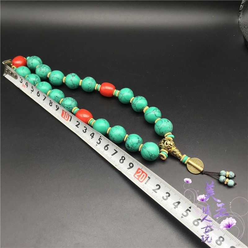 Natural Turquoise Bead Bracelet Necklace Pendant Gemstone Prayer Beads Unisex