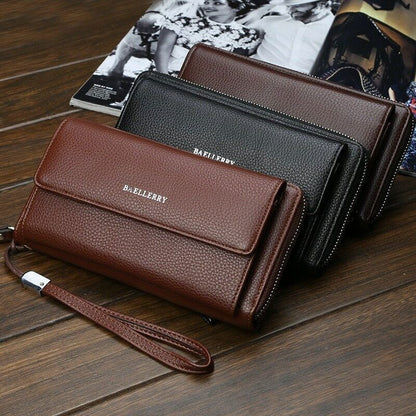 Long Leather Wallet Men Phone Clutch Bag Coin Purses Credit Card Zip Blocking