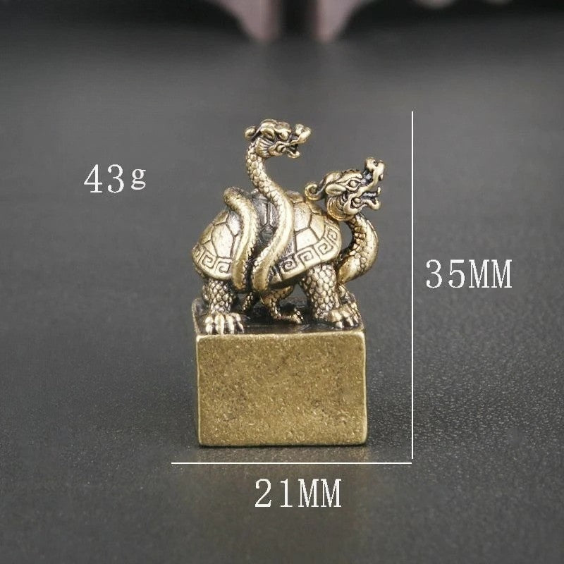Bronze Snake Dragon Turtle Seal Statue Chinese Mythical Animal Xuan Wu Ornaments