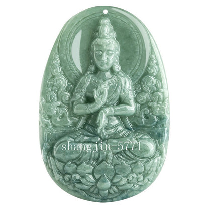 Jade Baolian Guanyin Buddha Statue Pendant Hand-Carved Necklace for Women Men