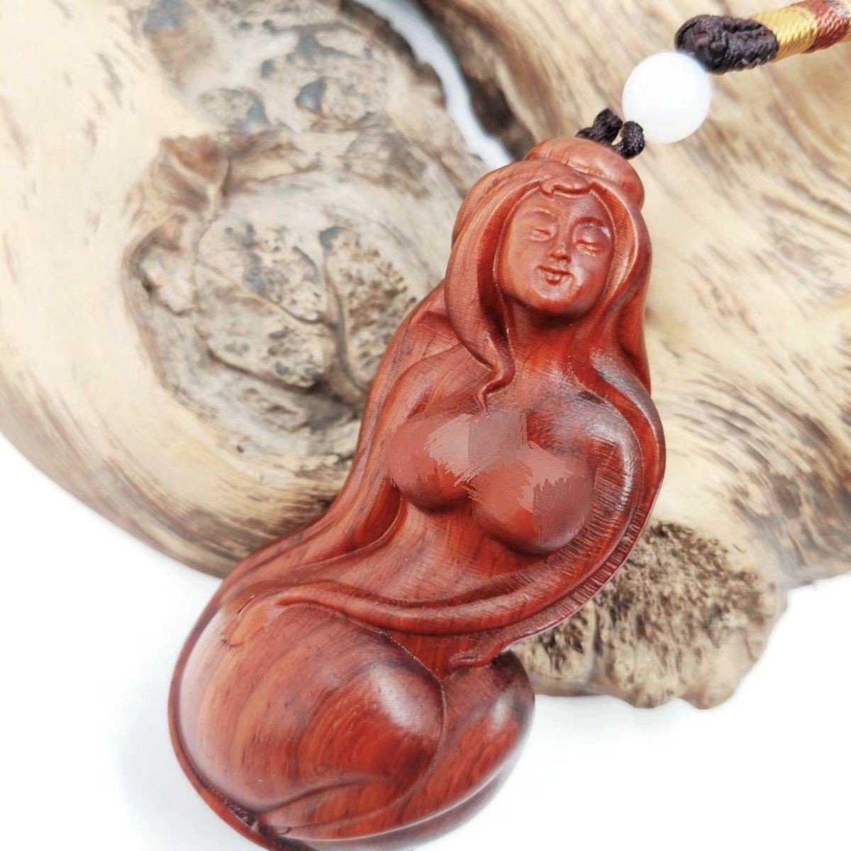 Red Sandalwood Beauty Handheld Carving 7.8cm Natural Wood Pendant