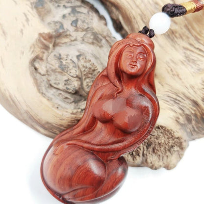Red Sandalwood Beauty Handheld Carving 7.8cm Natural Wood Pendant