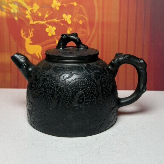 Vintage Chinese Yixing Purple Clay Teapot Zisha Ceremony Dragon Phoenix Teaware