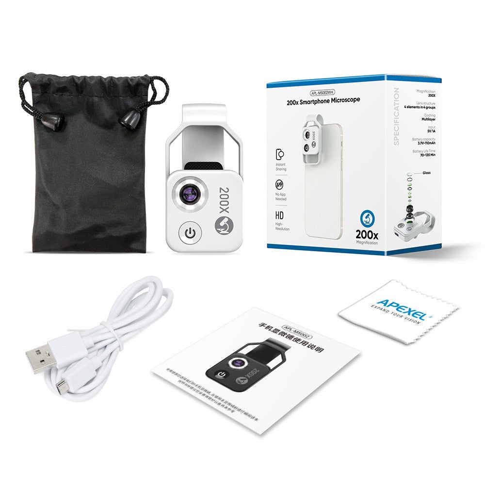 APEXEL 200X with CPL Phone Microscope with LED Light/Clip for IPhone and Android