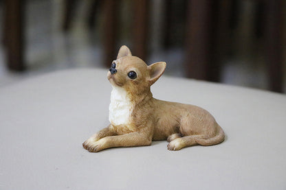 3.34" Resin Chihuahua Brown DOG Hand Painted Figurine Statue Mini Pet Toy Gift
