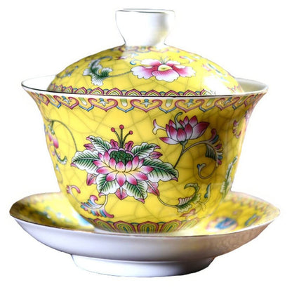 200ml Jingdezhen Ceramic Gaiwan Enamel Color Tea Bowl Kung Fu Tea Set Tureen Tea
