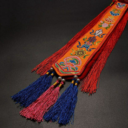 58cm Buddhism Prayer Flags Eight Auspicious Pattern Wall Hang Tambourine Banner