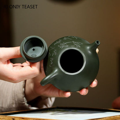 4.92"in Yixing Purple Clay Teapot Master Handmade Scoop Stone Tea Pot Zisha