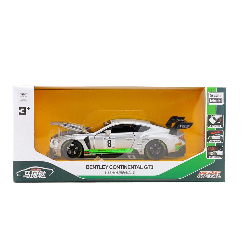 1:32 Diecast Bentley GT3 Racing Car Metal Car Model Toy Pull Back Sound Light