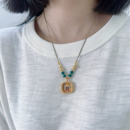 Tibetan Zajilamu Thangka Pendant Handwoven Necklace