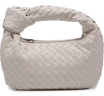 Woven Handbag, Knotted Clutch Bag for Women Soft Leather Hobo Bag Fashion Mini C