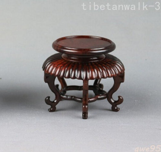 2.3"in Rosewood Carved Fishbowl Stand Bonsai Teapot Stone Vase Flower Rack Small