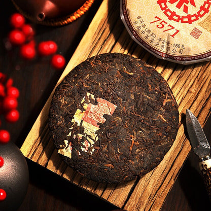 中茶熟普洱茶 2021 CHINATEA Classic 7571 qizi Pu-erh Tea Cake Ripe Puer Pu'er Tee,150g
