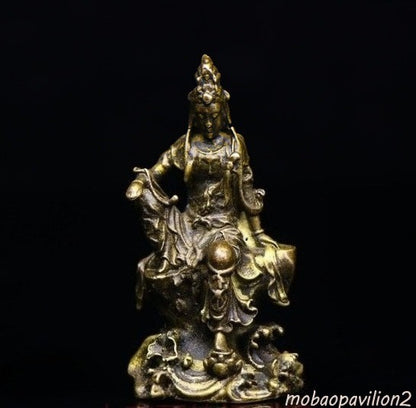 New Bronze Brass Engraving Kuan Yin Ping An Fozu Statue Decoration