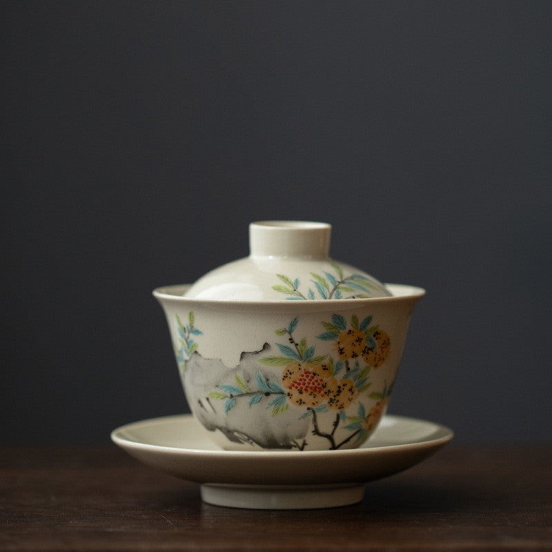 Retro Chinese Style Ceramic Covered Bowl Tea Cup Kung Fu Tea Set