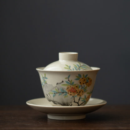 Retro Chinese Style Ceramic Covered Bowl Tea Cup Kung Fu Tea Set