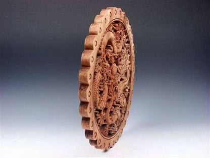 Hand Carved Camphor Wood Round Plate Wall Sculpture Dragon Statue