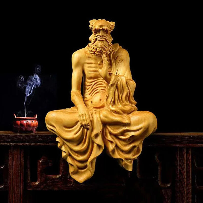 Solid Wood Bodhidharma, Patriarch Sculpture Statue, Buddhist Figure Ornaments