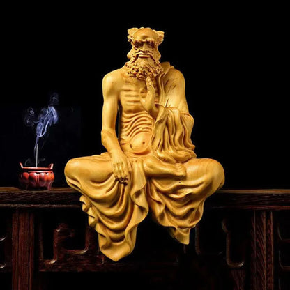 Solid Wood Bodhidharma, Patriarch Sculpture Statue, Buddhist Figure Ornaments