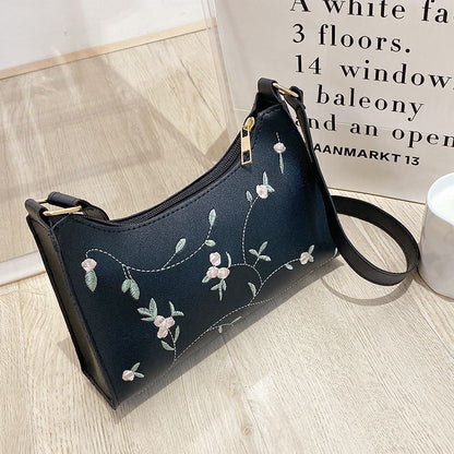Bag Embroidery Flower Underarm Bag Retro Handbags Small Shoulder Purse Zipper