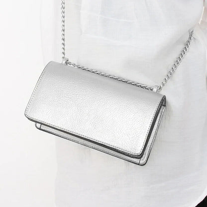 Women's Small Handbag Silver Party Chain Evening Bag Crossbody