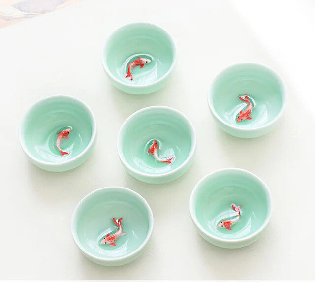 6pcs Celadon China Tea Cup Set kung Fu Travel Tea Bowl Porcelain Teacup Set