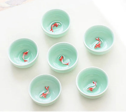 6pcs Celadon China Tea Cup Set kung Fu Travel Tea Bowl Porcelain Teacup Set