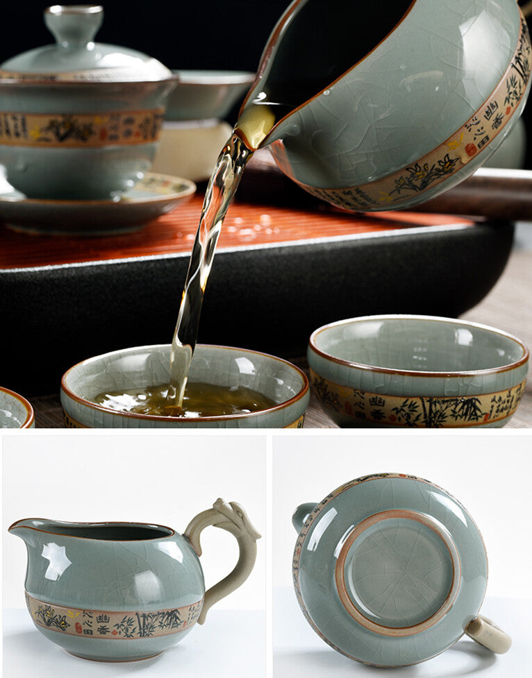 Chinese Kungfu Tea Set Porcelain Crackle Glaze Geyao Tea Pot Gaiwan Tea Cup New