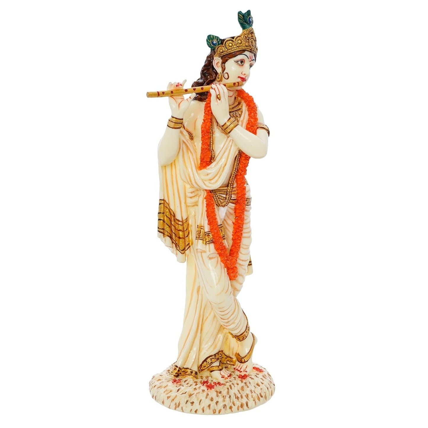 Hindu God Lord Standing Krishna Playing on Flute Statue Idol Figurine