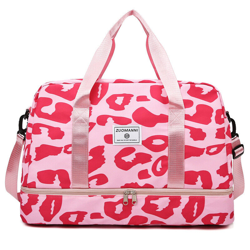 Travel Luggage Bag Women Leopard Waterproof Sport Gym Dry Wet Separation Handbag