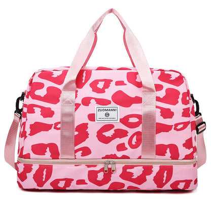 Travel Luggage Bag Women Leopard Waterproof Sport Gym Dry Wet Separation Handbag