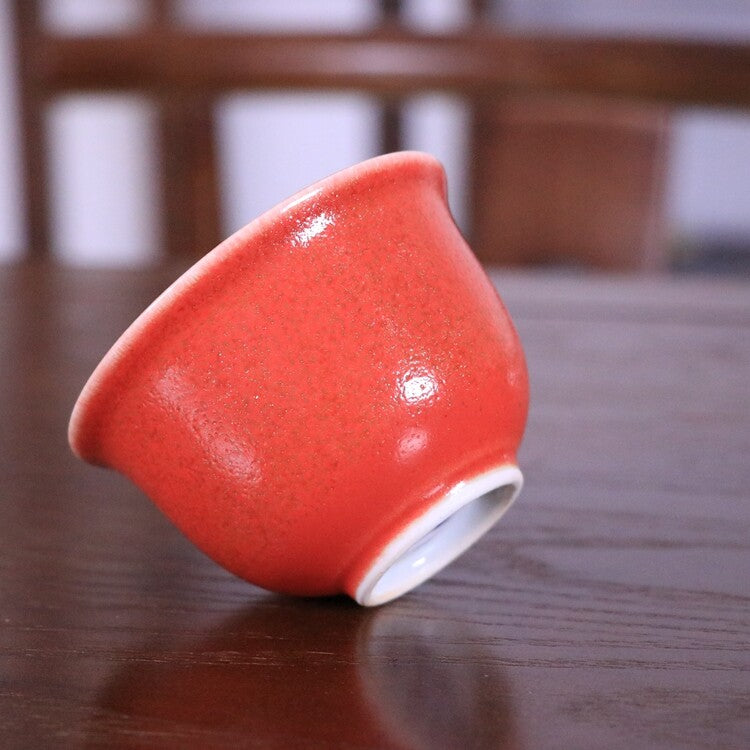 3.6" Collection Chinese Qing Porcelain Chicken Blood Red Glaze Tea Cup