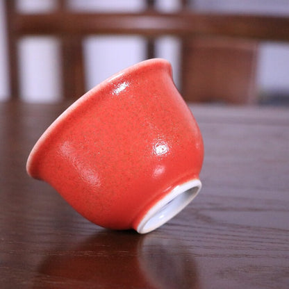 3.6" Collection Chinese Qing Porcelain Chicken Blood Red Glaze Tea Cup