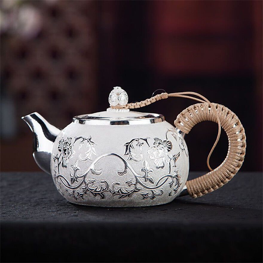 Sterling Silver Tea Set Stove Kettle Tea Pot Tea Cups Pure 999 Silver Snowflake