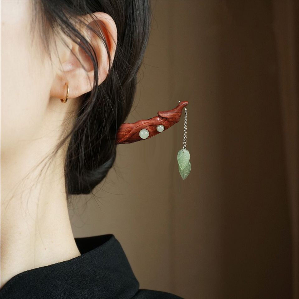 Vintage Red Sandalwood Pea Hairpin Chinese Style Tassel-free Bun Stick