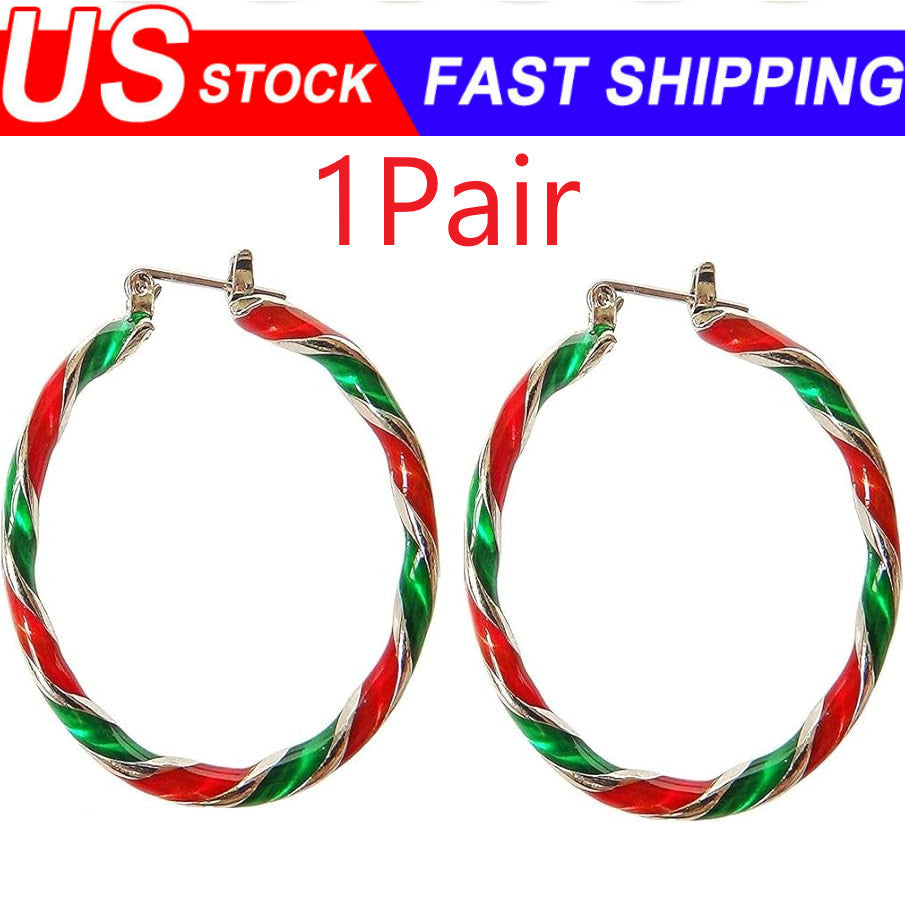 Christmas Earrings for Women, Red Green Hoop Earrings Christmas Stocking Stuffer