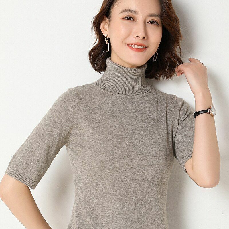 Women's Sweater Short Sleeve Cashmere Loose Turtleneck Bottoming Shirt Pullover