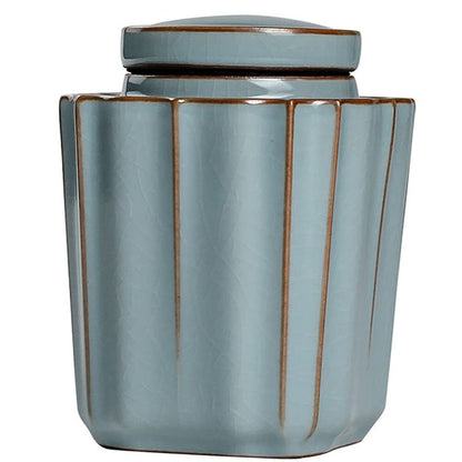 11.6cm Chinese Ru Kiln Tea Caddy Ceramic Storage Tank Tea Jar Decor Ornaments