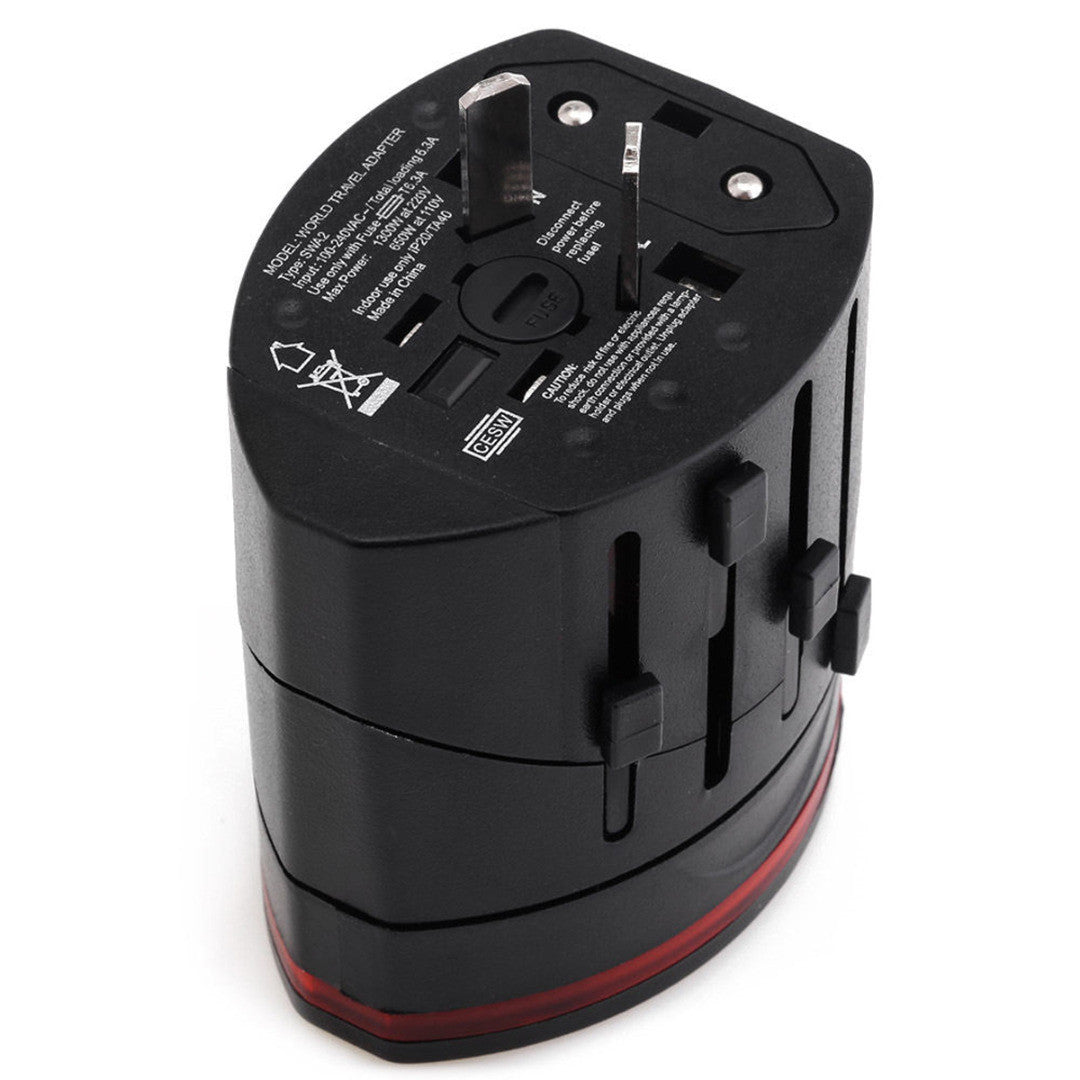 Travel Adapter USA, UK, EU, AUS/CNY Charger Power Plug Converter + 2 USB Ports