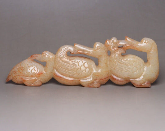 Chinese Natural Hetian Jade Carving Goose Statue Nice Figurines Decoration Art