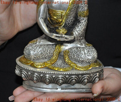 Old Tibet Buddhism Tibetan Silver Gilt Shakyamuni Medicine Buddha Buddha Statue
