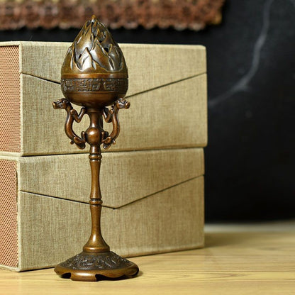 Pure Copper Dragon Phoenix Boshan Incense Burner 23x5.5cm Antique Censer 450g