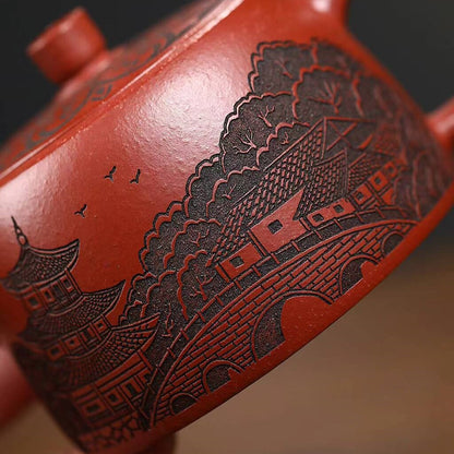 Original Ore Red Jiangpo Clay Tea Pot Handmade Carved Yixing Zisha Master Pot